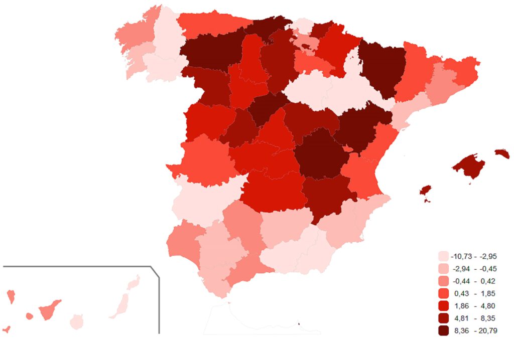 Variación de nacimientos entre enero y mayo de 2023 a 2024. (FUENTE: INE)