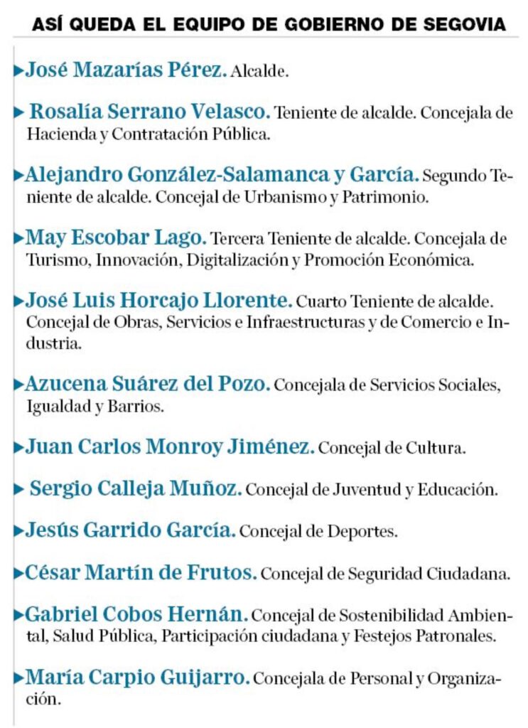 Nuevo reparto de concejalías en el Ayuntamiento de Segovia. Nuevo reparto de concejalías en el Ayuntamiento de Segovia.