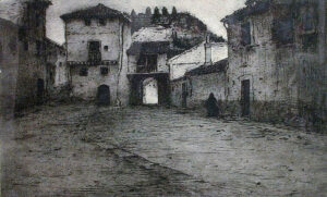 Puerta del Socorro. Aguafuerte de Eduardo Navarro, 1929. Puerta del Socorro. Aguafuerte de Eduardo Navarro, 1929.