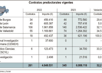 Relación de contratos predoctorales vigentes por universidades y centros./ ICAL