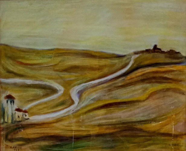 Carretera de Zamarramala. Gouache. Juan Ignacio Davía, 1989.