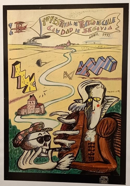 Cartel del Primer Festival de Teatro de Calle Ciudad de Segovia. Antonio Madrigal, 1991.