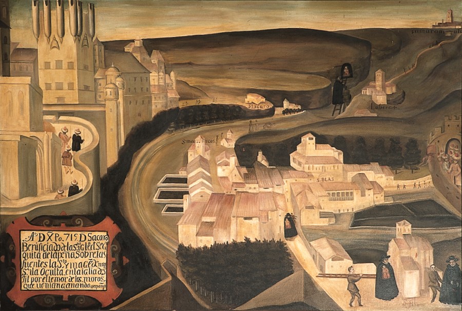 Escondiendo la imagen de la Virgen de la Fuencisla. Pintura, siglo XVII.