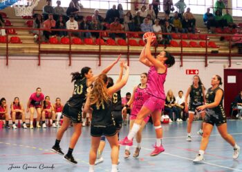 La jugadora local culmina la acción ofensiva segoviana con un cómodo lanzamiento a canasta. / JESÚS GÓMEZ CASADO