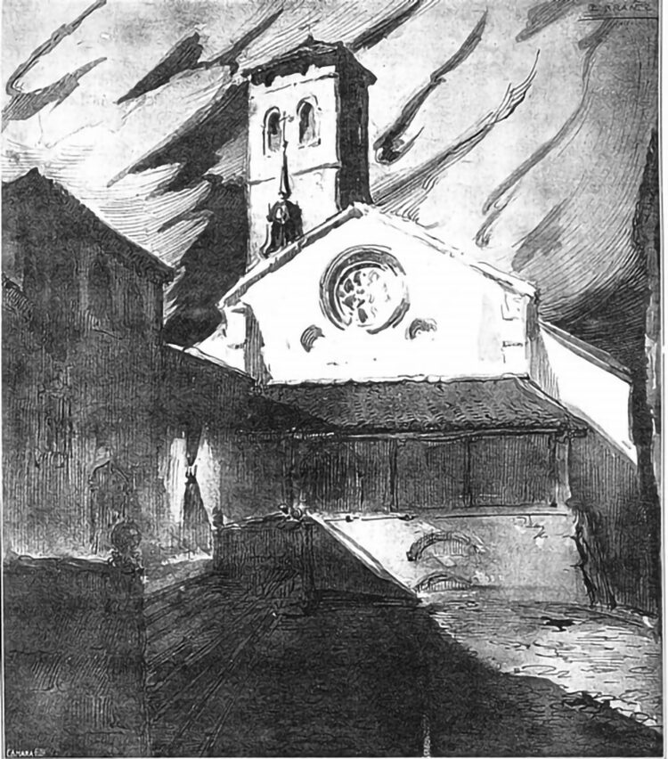 La iglesia de los santos Justo y Pastor en una ilustración firmada por Brañez.