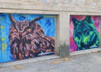 Murales del búho real y el lobo ibérico pintados en junio de 2022 por Mauro de Graffitensis / AYUNTAMIENTO DE EL ESPINAR