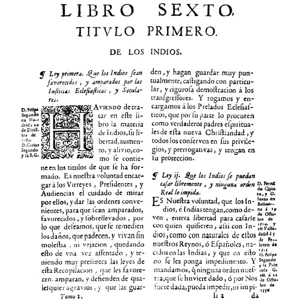 La gesta histórica del 12 de octubre 3 ‘De los indios. Leyes de los Reinos de Indias’.