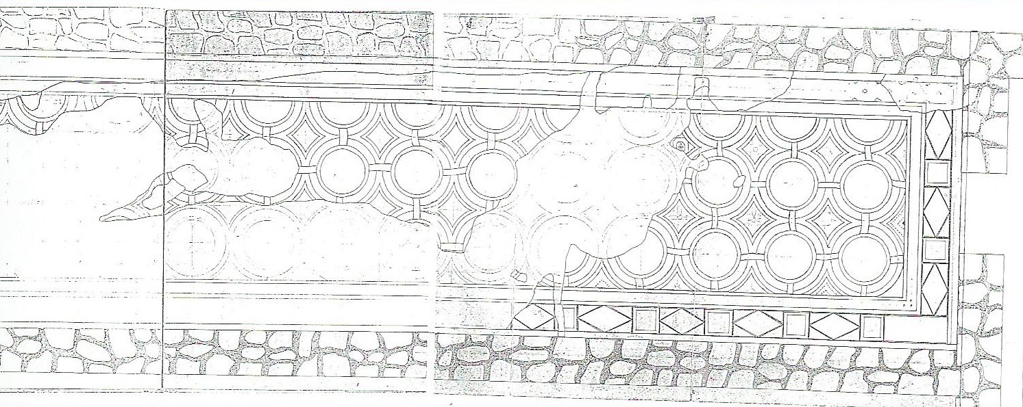 Las joyas de Paradinas (I): la villa romana y su desventurada trayectoria vital 4 Ámbito I. Dibujo del mosaico de la estancia C -posible corredor- (según J. Escalera).