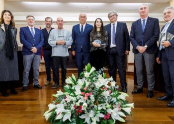 Los dos premiados, en el centro, junto al presidente de la Diputación de Segovia, Miguel Ángel de Vicente / ICAL - Nacho Valverde