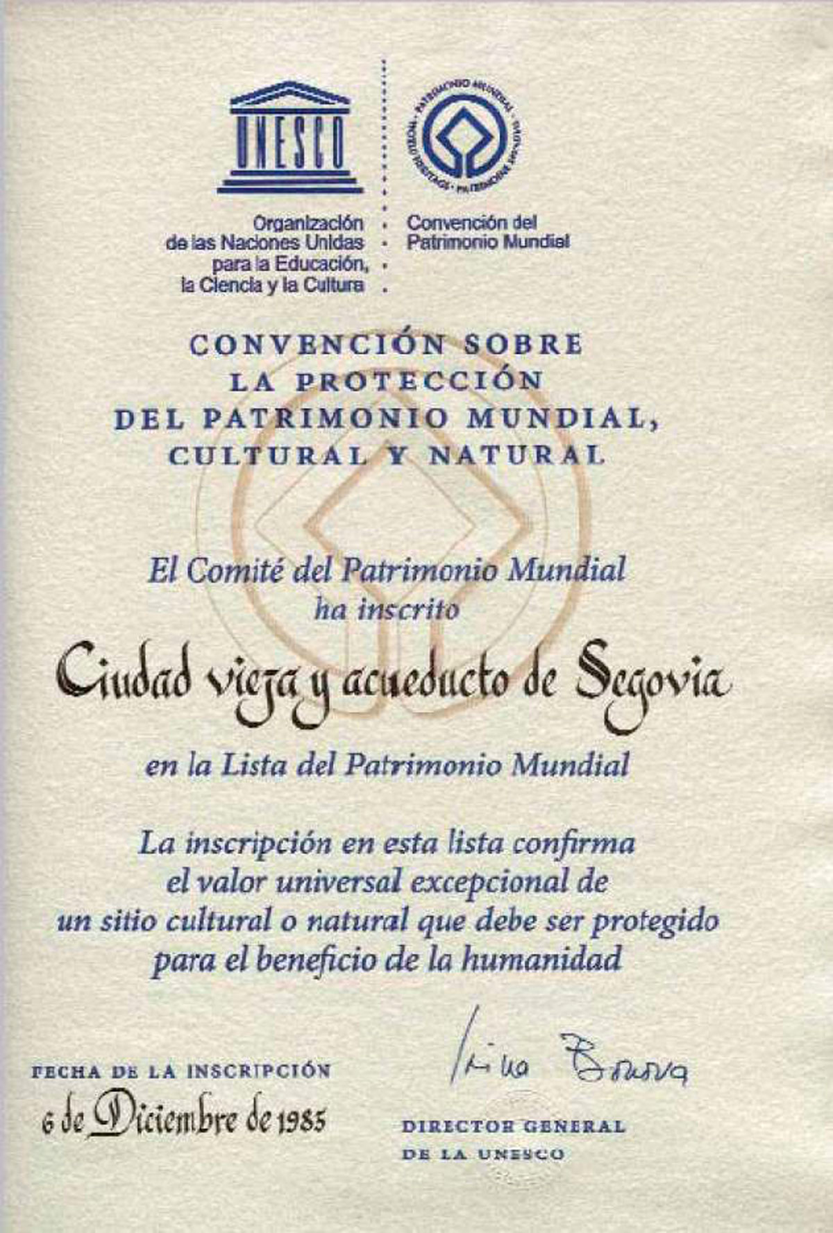 Segovia Patrimonio Mundial.