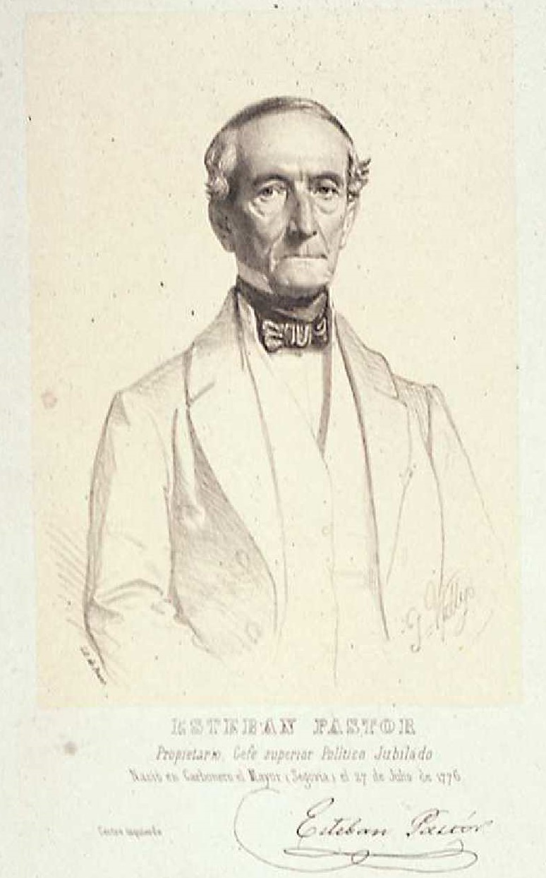 El guerrillero del Bustar 3 Esteban Pastor, litografía de José Vallejo y Galeazo para la serie de retratos de diputados constituyentes de 1854, Establecimiento Litográfico de Peant, Madrid. Biblioteca Nacional de España.
