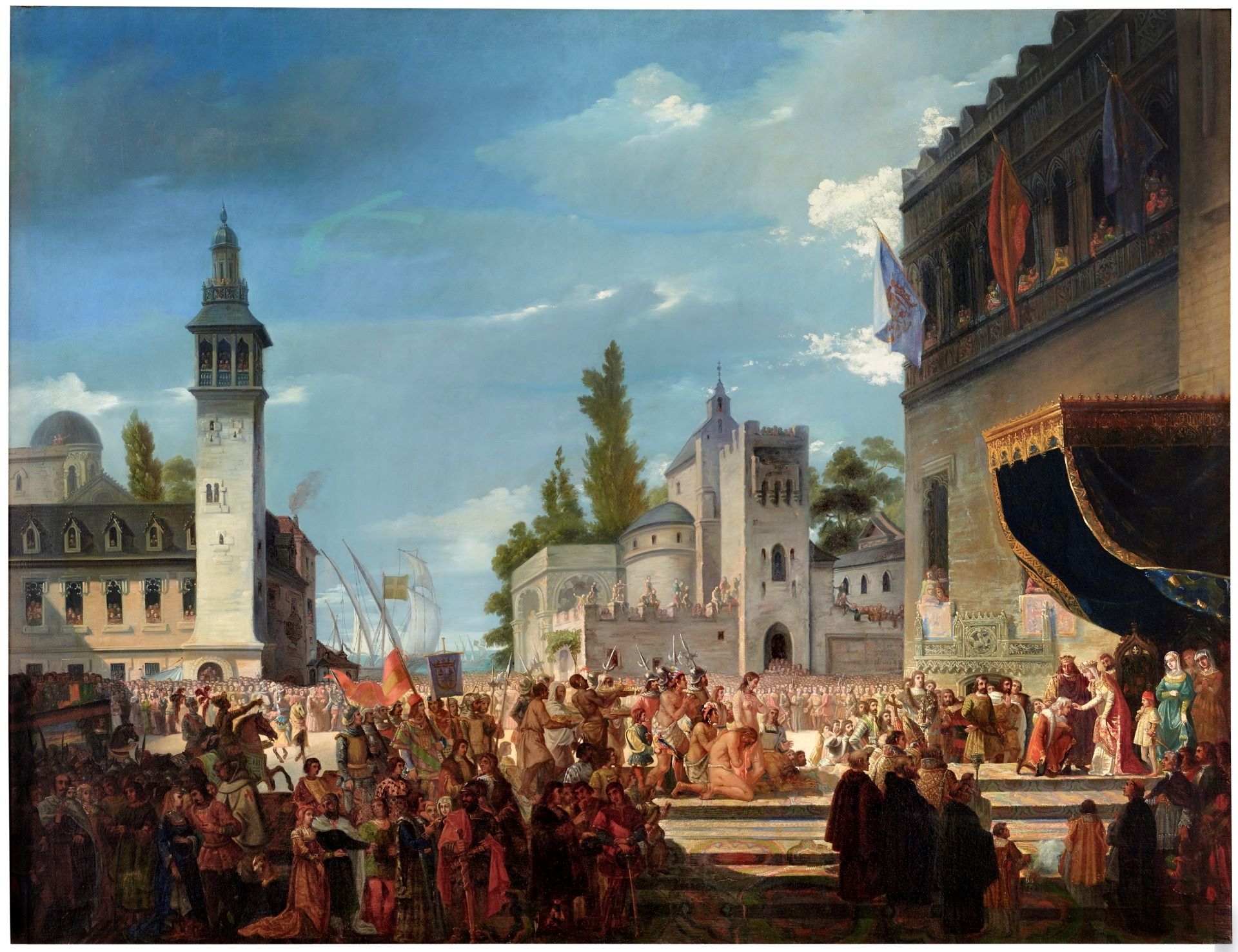 La gesta histórica del 12 de octubre 5 ‘Colón recibido por los Reyes Católicos en Barcelona’ de García Ibáñez. ©Museo Nacional del Prado