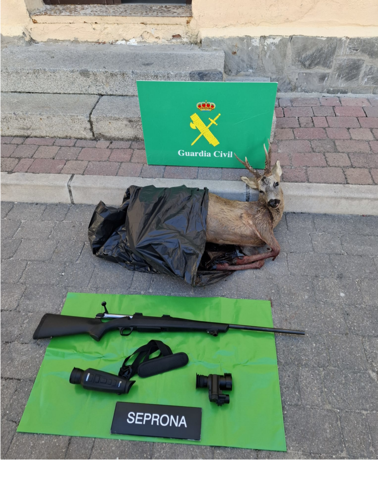 La Guardia Civil incauta el cadáver de un corzo abatido ilegalmente y equipo de caza en Yanguas de Eresma 1 La Guardia Civil de Segovia incauta el cadáver de un corzo, el rifle utilizado para abatirlo y dos visores / GUARDIA CIVIL