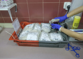 Bandeja con los útiles necesarios para la donación.