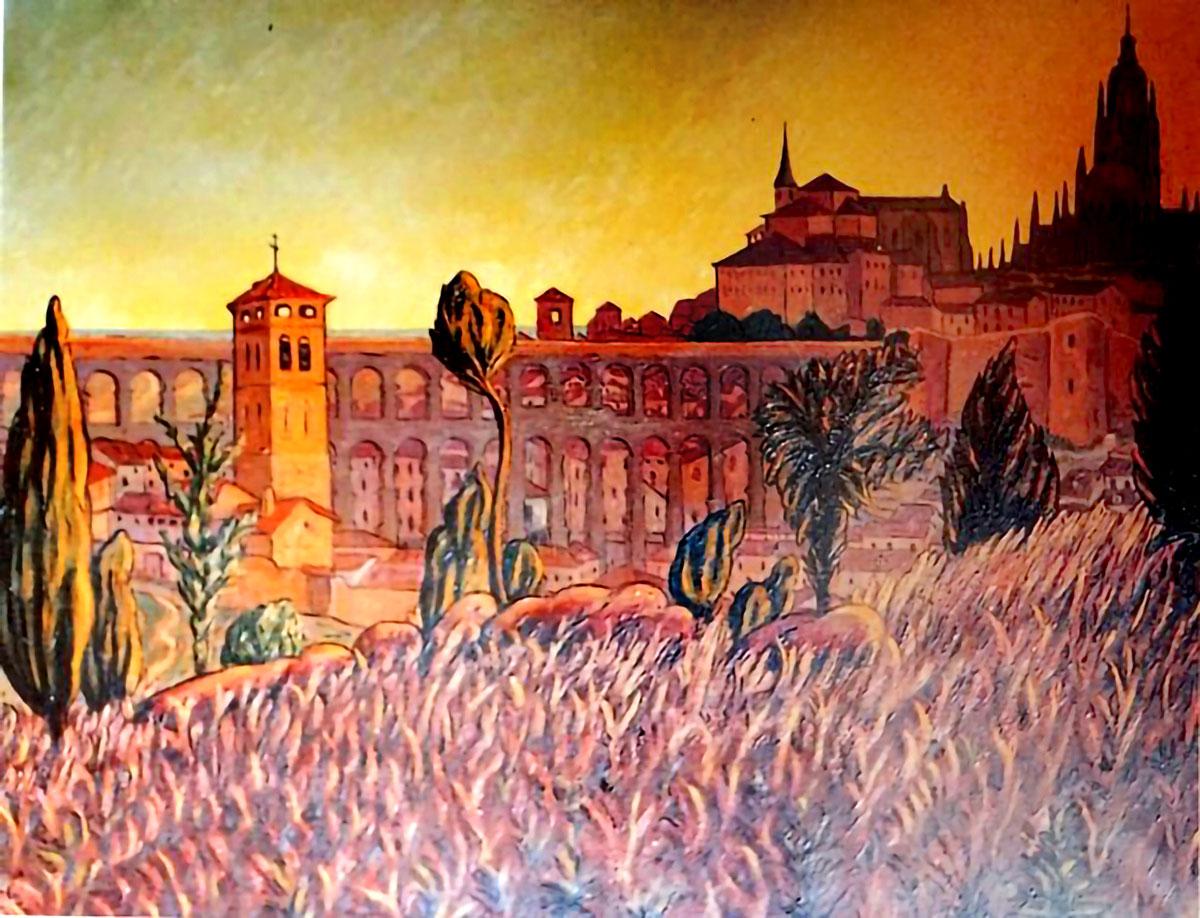 El Cerrillo y la iglesia de los santos Justo y Pastor (IV) 2 Pintura de Eugenio de la Torre (Torreagero), realizada en torno a 1955.