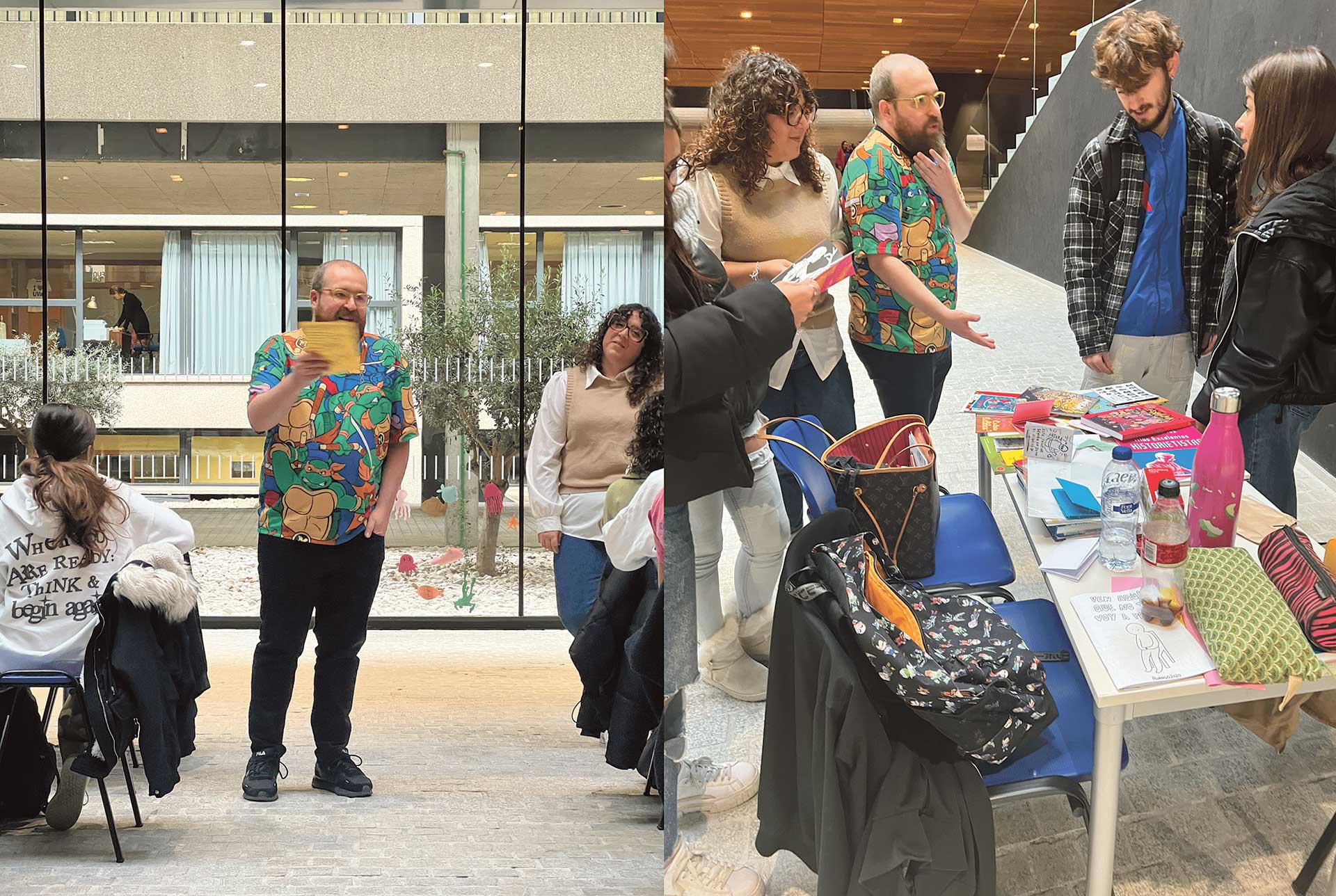 El ilustrador Miguel Angel Moreno Gomez en dos momentos del taller WEB