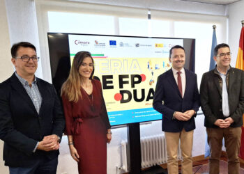 Ángel Luis Llorente, María José Tapia, Diego del Pozo y José Luis Horcajo, en la presentación de la Feria de FP Dual.