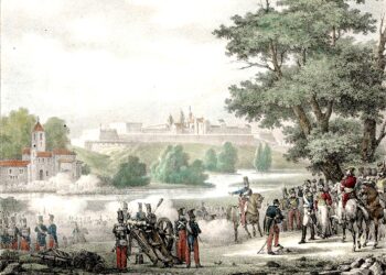 Vista de Pamplona durante el asedio francés. Abril de 1823. Grabado del siglo XIX. Víctor Adam. (Museo San Telmo).