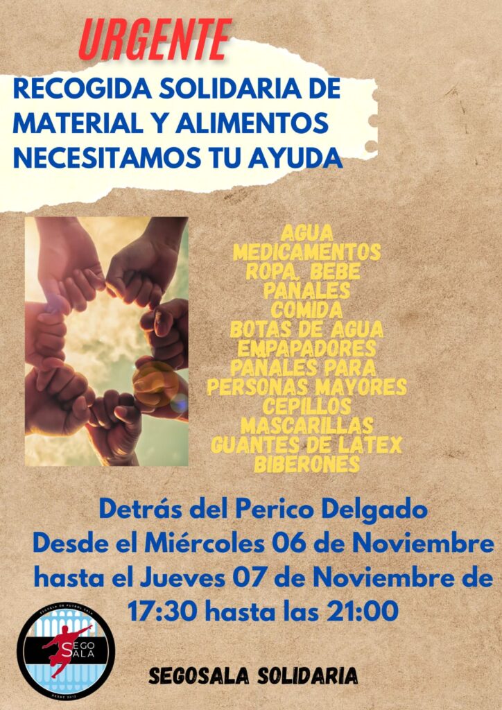 Segosala busca voluntarios para su recogida de materiales y alimentos 2 Cartel de la recogida.