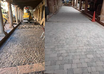 Antes y después de las obras realizadas en la plaza Mayor / PSOE