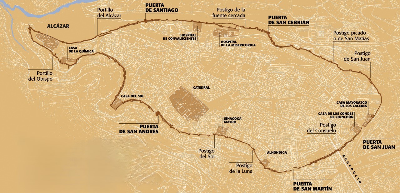 Mapa de la zona amurallada de la ciudad de Segovia, donde se implantará la ZBE a partir de enero. MUSEOS DE SEGOVIA.