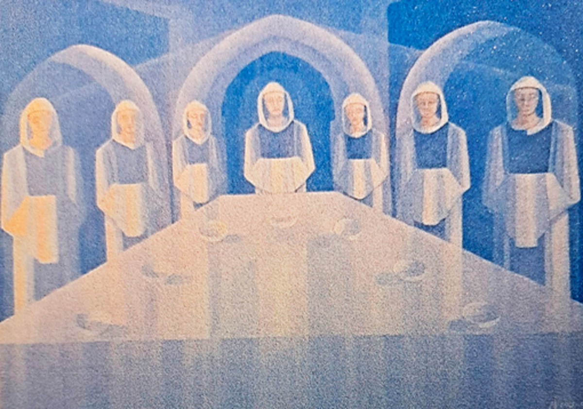 Simbolismo de la mesa uni-versal con el pintor Emiliano Alvarado 2 Pintura de Emiliano Alvarado. Monasterio de Ntra. Sra. de la Sierra.