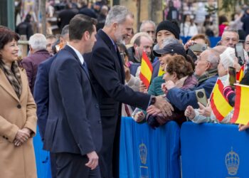 El Rey saluda a los ciudadanos que se acercaron a la plaza de la Reina Victoria Eugenia, a los pies del Alcázar, para saludar la llegada del monarca a Segovia./ E.A.