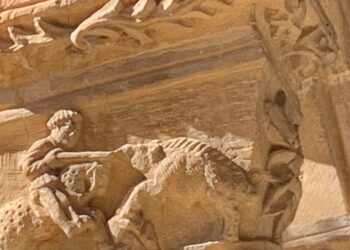 Escena de caza de un jabalí.