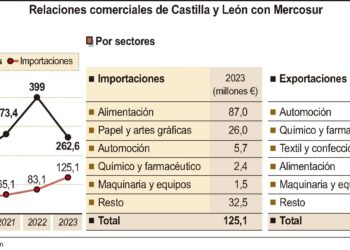 Gráfico y datos acerca de las relaciones comerciales que mantiene Castilla y León con Mercosur./ ICAL