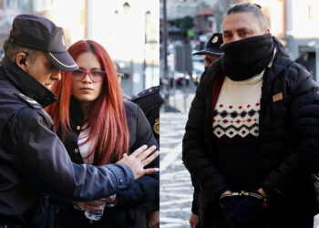 Los dos acusados, F.M.V.R. y M.M.G.R, a su entrada en los juzgados. / Campillo