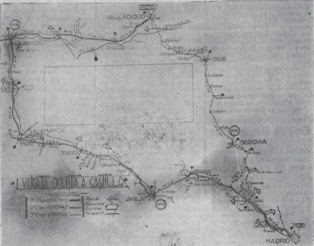 Tras los pasos de la Vuelta a Castilla 1 Itinerario de la Vuelta a Castilla encontrado por Íker Ibarrondo y en el que se señalan las etapas./ E.A.