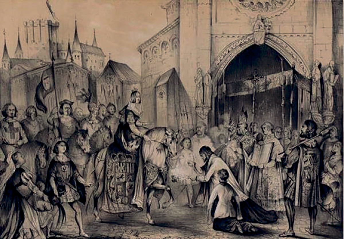 Proclamación de Isabel la Católica. Acuarela de Van Golen