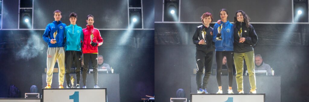 Pódium masculino y femenino de la San Silvestre segoviana 2024.