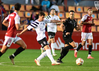 Fer Llorente entrega un pase durante el encuentro entre Segoviana y Nástic./JUAN MARTÍN-G. SEGOVIANA