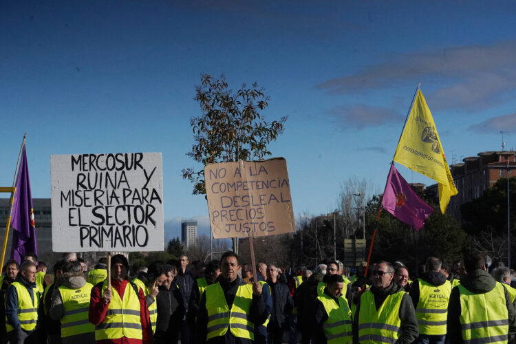 Agricultores y ganaderos se movilizan para exigir la derogación del Pacto Verde Europeo 1 El sector agrario y ganadero protesta ante las Cortes. / Miriam Chacón