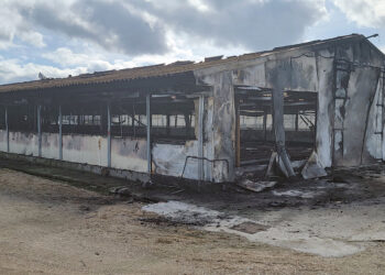 La nave de Cevico de la Torre, tras el incendio.