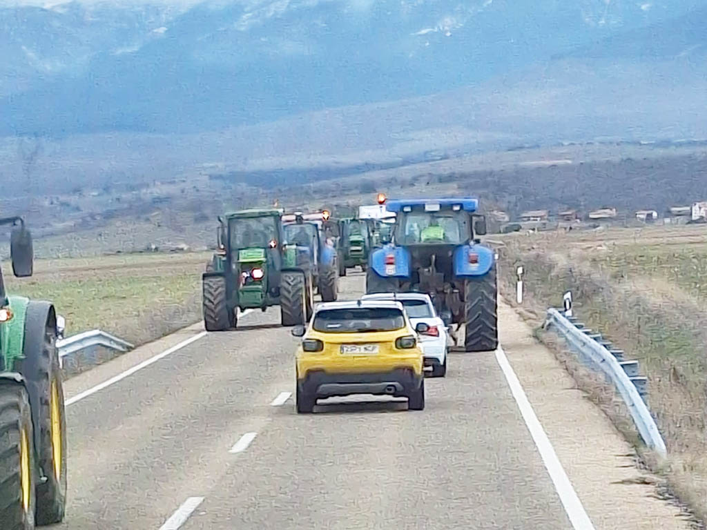 Los profesionales del campo vuelven a movilizarse, contra la "competencia desleal" de Mercosur 2 Retenciones en la SG-205, de Cerezo de Abajo a Cantalejo. / M.A. ARRIBAS