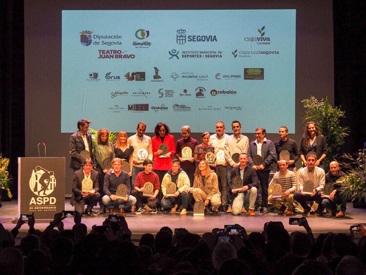 Cuarenta años conmemorando la excelencia del deporte segoviano 1 Deportistas premiados y autoridades en la Gala del Deporte segoviano celebrado ayer en el Teatro Juan Bravo. / HÉCTOR CRIADO
