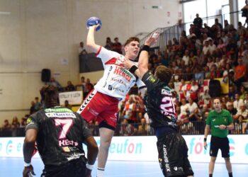 Mario Nevado busca el lanzamiento en el duelo de ida celebrado en el Guerreros Naveros entre Viveros Herol Nava y Puente Genil./AMADOR MARUGÁN