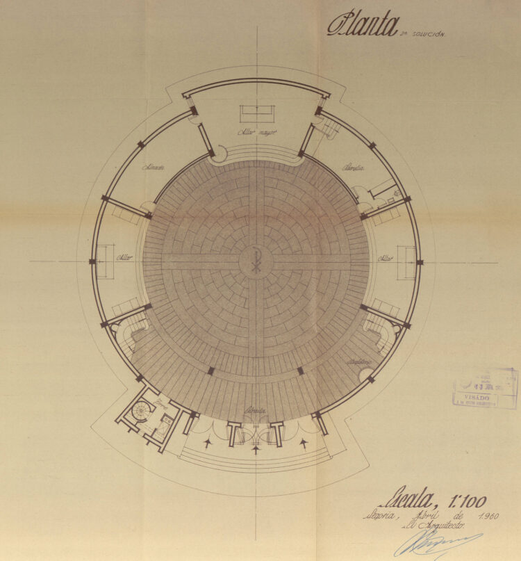 Proyecto para la planta de la iglesia de Nuestra Señora del Carmen. Segunda propuesta. Arquitecto Pedro Escorial. Archivo Municipal de Segovia.