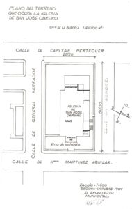 Plano del terreno que ocupa la iglesia de San José Obrero, retocado por la autora. 1969. Archivo Municipal de Segovia.