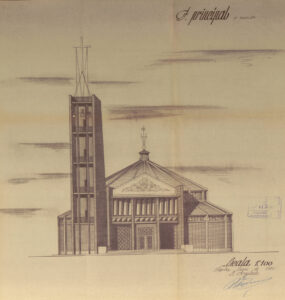 Proyecto para la fachada principal de la iglesia de Nuestra Señora del Carmen. Segunda propuesta. Arquitecto Pedro Escorial. Archivo Municipal de Segovia.