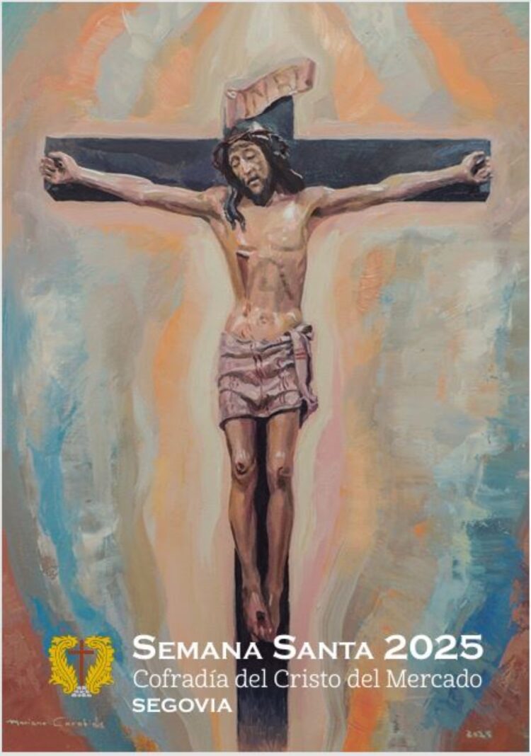 Cartel de la Semana Santa 2025 del Cristo del Mercado con el cuadro de Mariano Carabias.