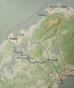 Rutas comerciales coloniales en el istmo de Panamá.