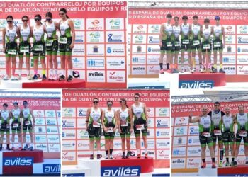 La comitiva del Triatlón Lacerta durante la cita celebrada en Avilés./T. LACERTA