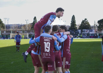 Los jugadores de la Segoviana celebran el gol de Abel Pascual en el encuentro ante la Cultural Leonesa./HÉCTOR CRIADO