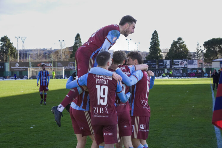 Los jugadores de la Segoviana celebran el gol de Abel Pascual en el encuentro ante la Cultural Leonesa./HÉCTOR CRIADO