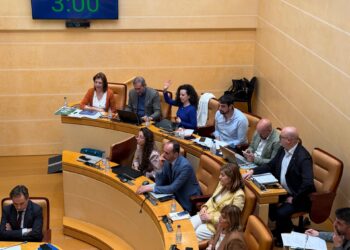 Momento en el que la edil de Ciudadanos, Noemí Otero, se abstiene en la votación tras el debate de presupuestos, lo que abrió la puerta a su aprobación./ AYUNTAMIENTO