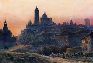 7 William Wiehle Collins Segovia at sunset colour litho MeisterDrucke 1909