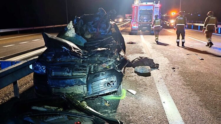 Muere un hombre al chocar su coche contra un caballo en la AP-66 a la altura de Valverde de la Virgen (León) 1 Accidente en la AP 66. / Bomberos del Ayuntamiento de León